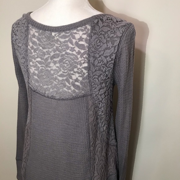 Anthropologie by Eloise Gray Lace Tunic Style Top Long Sleeve Waffle Knit XS - Picture 3 of 16